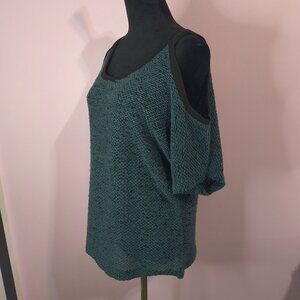 BCBGeneration Womens Top Teal Knit Sweater Blouse Cold Shoulder Size Medium